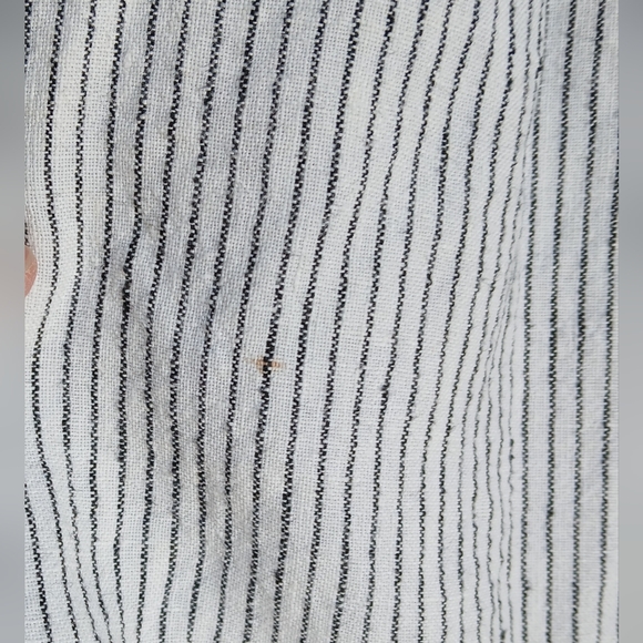 Offon Women's Linen Dress Gray White Stripe Nursing Friendly Buttons Pockets - Picture 12 of 13